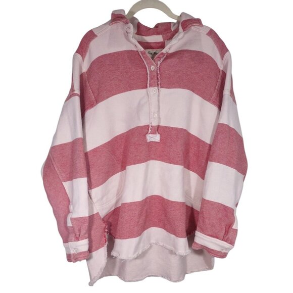 We The Free Free People Arizona Sky Striped Henley Pullover Red & White Sz Large - Picture 2 of 9